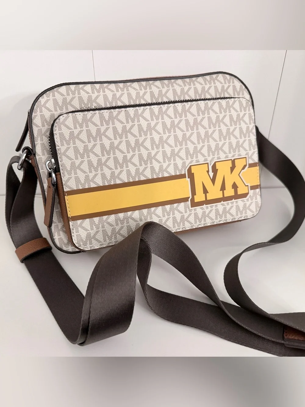 Michael Kors White and Yellow MK Logo Men’s Crossbody and Wallet Set